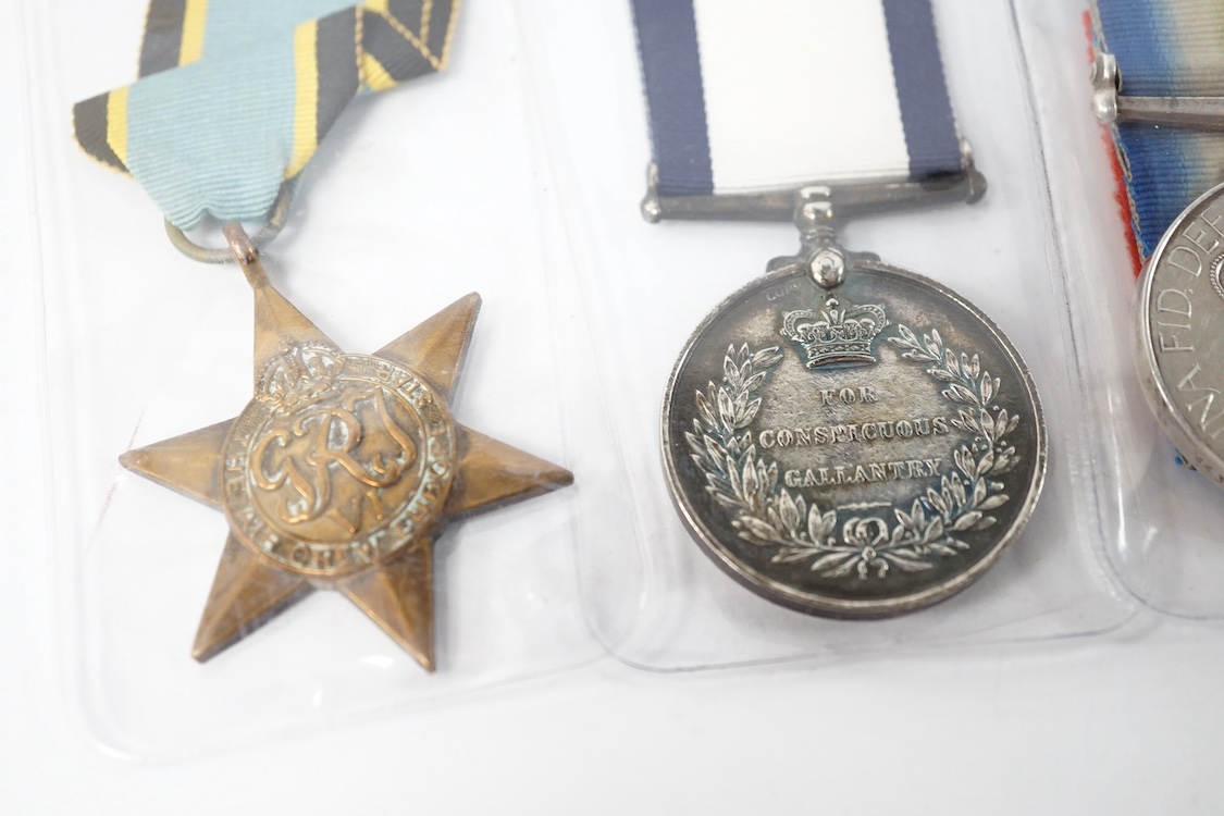 Four reproduction military medals;, an unnamed GVI Naval Conspicuous Gallantry Medal, The Air Crew Europe Star, The Artic Star, South Atlantic Medal, attributed to 24431193 PTE. S.P. Bullivant. PARA., Condition - fair to